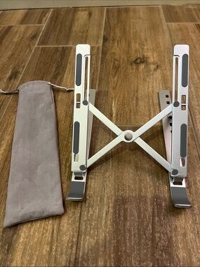 Portable Silver Tablet & Laptop Stand - Adjustable Foldable Holder